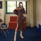 Slit-hem Faux-suede Pinafore Dress