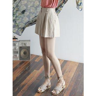 Zip-front Linen Blend Wide-leg Shorts