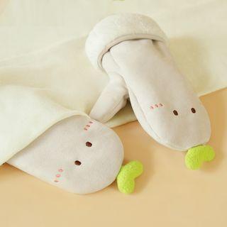 Cartoon Fleece-lined Mittens Beige - One Size