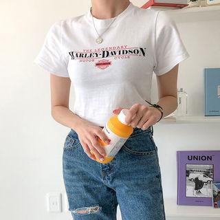 Letter-printed Cropped Slim T-shirt