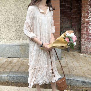 3/4-sleeve Midi Crinkle Chiffon Dress