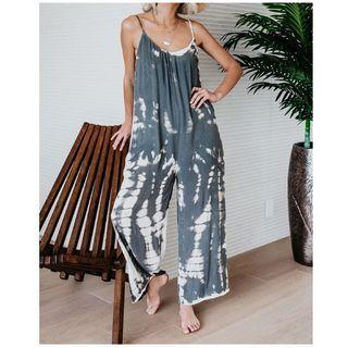 Spaghetti-strap Tie-dye Wide Leg Jumpsuit