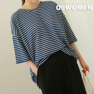 Plus Size Anchor-embroidered Stripe T-shirt