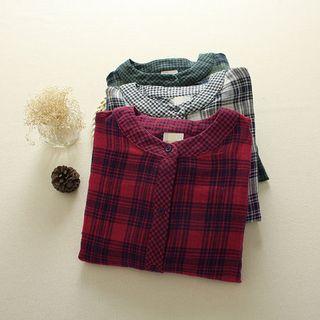 Stand-collar Plaid Blouse