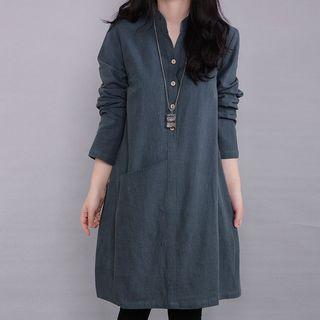 Plain Long-sleeve Loose-fit Dress