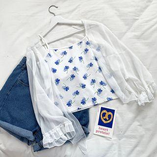 Floral Printed Sleeveless Top / Chiffon Cardigan