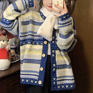 Color Block Striped Cardigan Blue - One Size