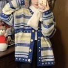Color Block Striped Cardigan Blue - One Size