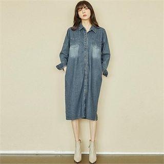 Washed Denim Shirtdress With Belt Blue - One Size