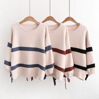 Striped Lace-up Sleeve Sweater