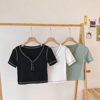 Short-sleeve Contrast Trim Cropped T-shirt / Harem Pants