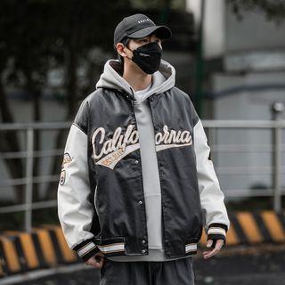 Panel Long-sleeve Lettering Baseball Jacket