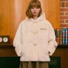 Hooded Toggle-button Faux-fur Jacket Ivory - One Size