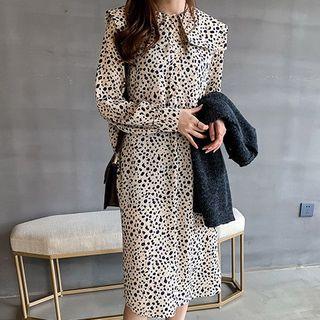 Balloon-sleeve Floral Print Midi A-line Dress