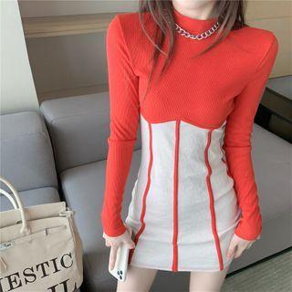 Two-tone Knit Mini Sheath Dress