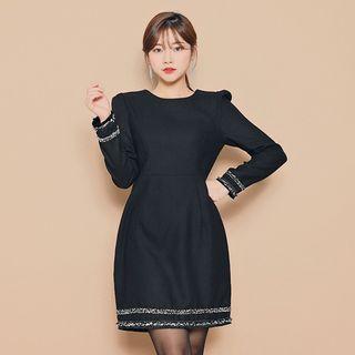 Round-neck Tweed-detail Sheath Dress