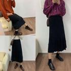 High-waist Plain Knit Skirt Black - One Size