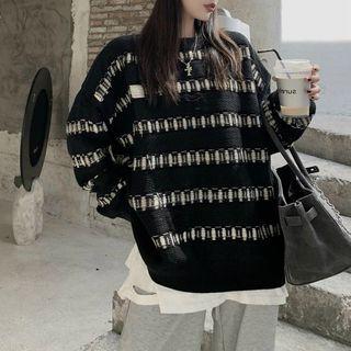 Oversized Striped Knit Top Black - One Size