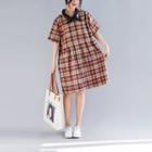 Elbow-sleeve Plaid Shift Dress As Shown In Figure - One Size