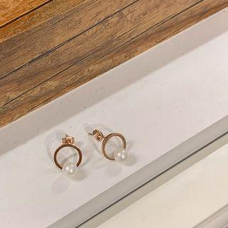 Faux-pearl Hoop Earrings Rose Gold - One Size