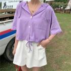 Hooded Pocket Detail Elbow-sleeve T-shirt