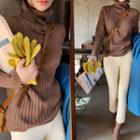 Turtleneck Rib-knit Sweater Chocolate Brown - One Size