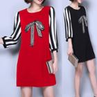 Sequined Bow 3/4-sleeve Shift Dress