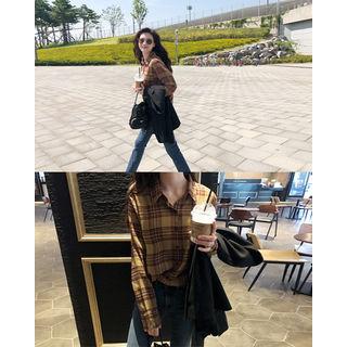 Pocket-patch Plaid Shirt Beige - One Size