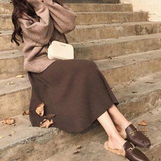 Set: Turtle Neck Sweater + Midi A-line Knit Skirt