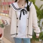 Sailor Collar Blouse / V-neck Cable Knit Cardigan