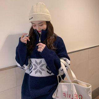 Snowflake Print Half-zip Sweater