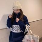 Snowflake Print Half-zip Sweater