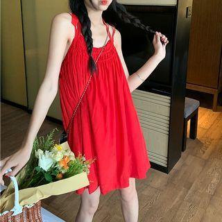 Strappy Plain Mini Dress Red - One Size