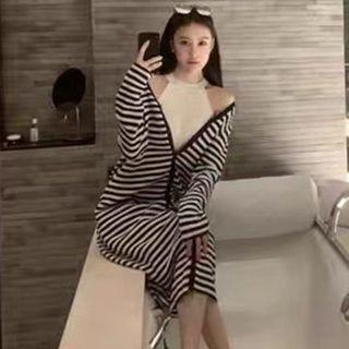 Striped Long Cardigan / Knit Camisole Top