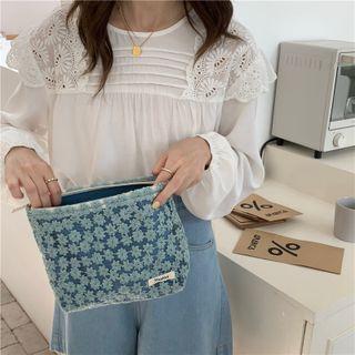 Floral Embroidered Lace Print Pouch