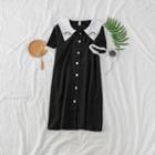 Bobble Trim Embroidered Rhinestone Midi Dress Black - One Size