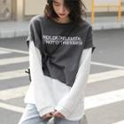 Mock Two Piece Two-tone Letter Print T-shirt