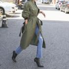 Snap-button Long Military Coat With Sash
