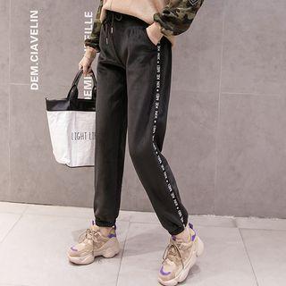 Letter Trim Velvet Sweatpants