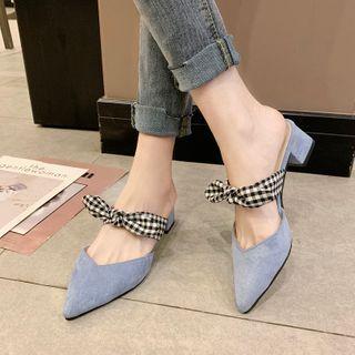 Gingham Strap Pointy-toe Block Heel Mules