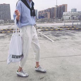 3/4-sleeve Layered Striped Shirt