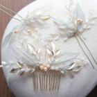 Set: Bridal Floral Hair Comb + Hair Pin White - One Size