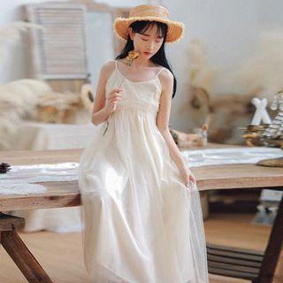 Spaghetti Strap Mesh A-line Midi Dress