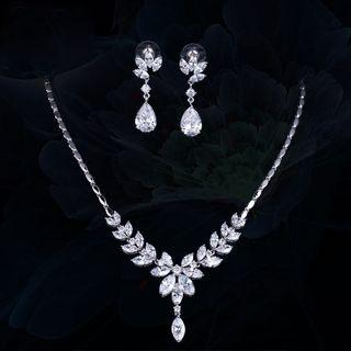 Set: Rhinestone Branches Pendant Necklace + Dangle Earring
