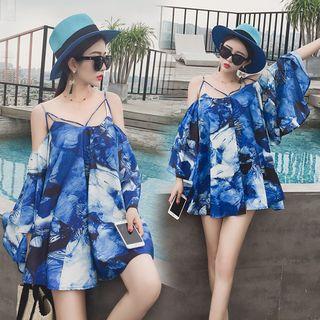 Printed Cold Shoulder Chiffon Tunic