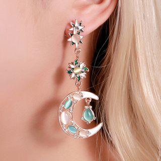 Moon Star Dangle Earring 01 - 3243 - 1 Pair - Green & White - One Size