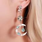 Moon Star Dangle Earring 01 - 3243 - 1 Pair - Green & White - One Size