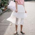 Chiffon Overlay A-line Midi Tiered Skirt White - One Size