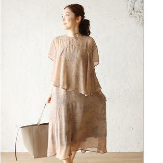 Short-sleeve Midi Knit Dress As Shown In Figure - One Size