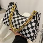 Checkerboard Chain Faux Leather Shoulder Bag